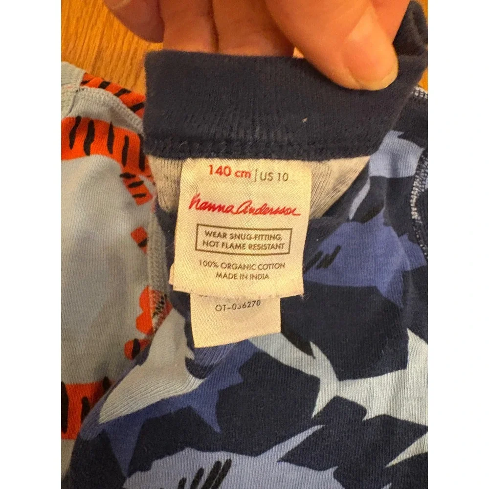 Hanna Andersson Boys Organic Cotton Pajama Tops Set of 4 Space Shark Tiger Sz 10